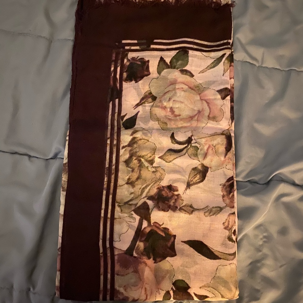 Burgundy and Floral Thin Scarf